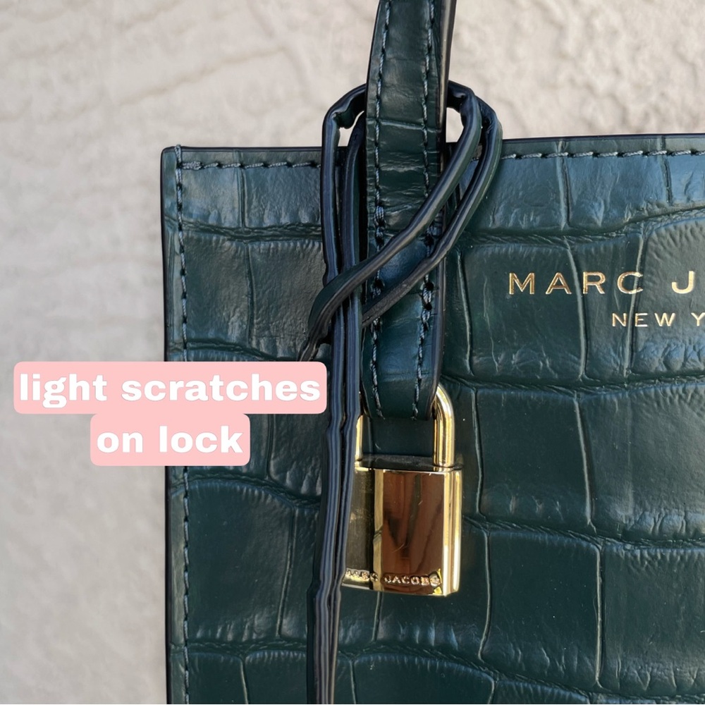 MARC JACOBS Dark Green Croc Embossed Leather Mini Crossbody Micro Tote Bag - Picture 12 of 15